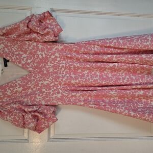 Pink and White Floral Dress with Puff Sleeves